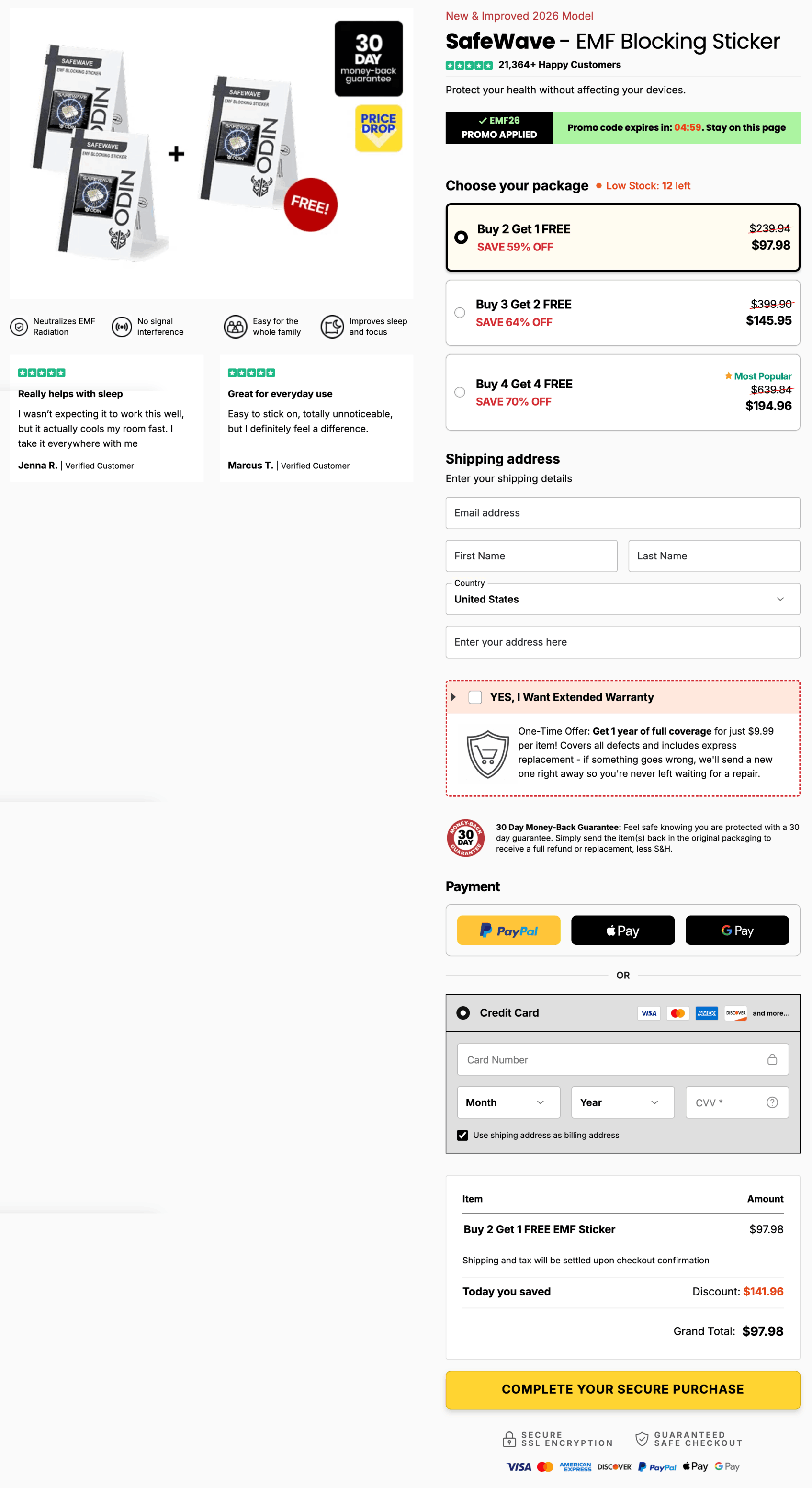 ODIN Safewave EMF Blocker 100% Secure Checkout page